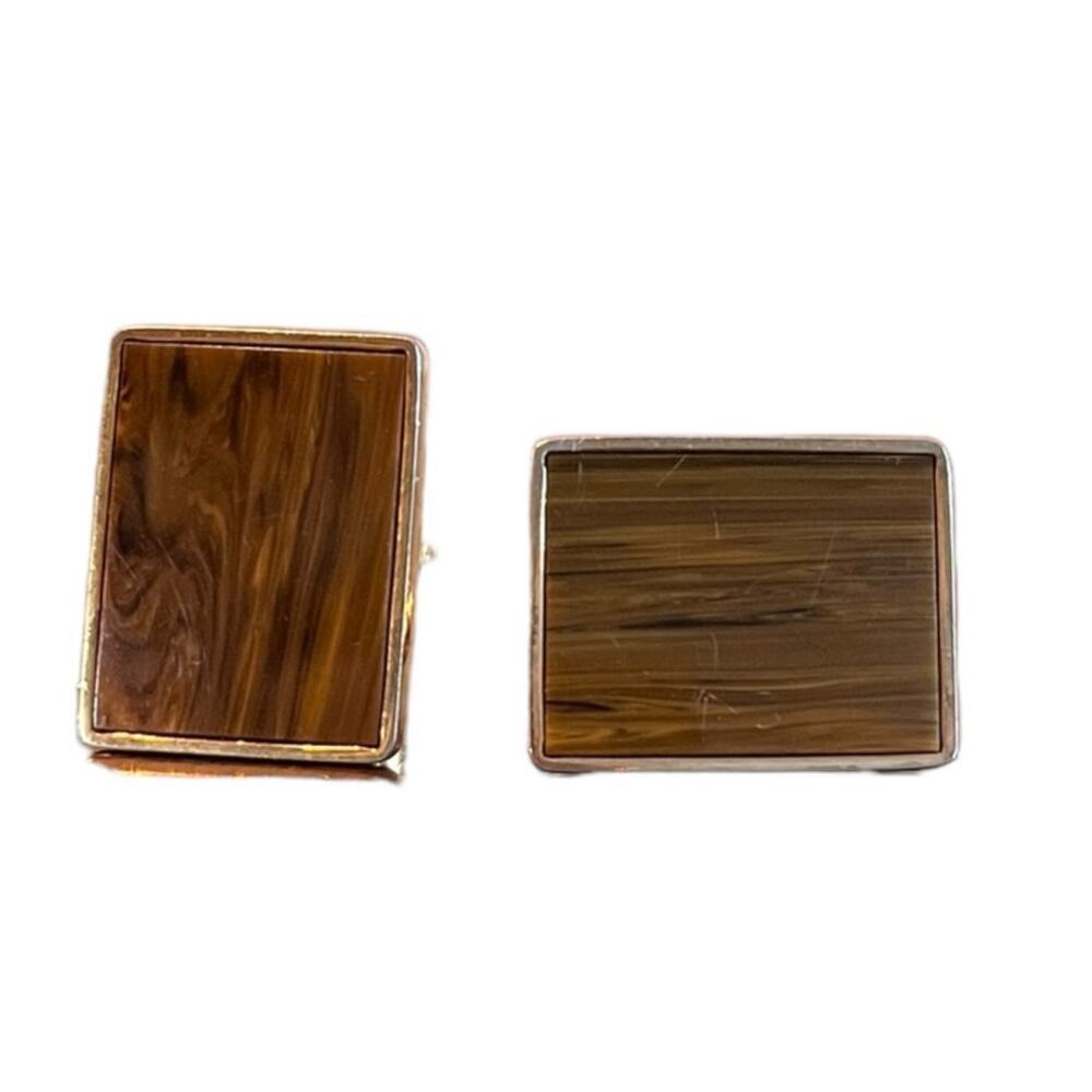 Vintage Destino Cufflinks, Wood Grain Look, Gold Color Finish